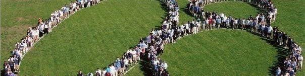 Belleville East Class of 2008 classmates forming the number 08 on the school field
